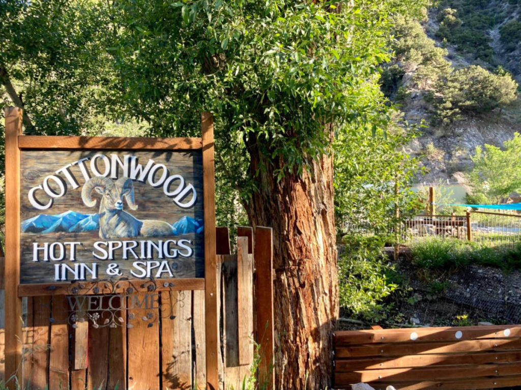 The signage outside the Cottonwood Hot Springs Inn & Spa