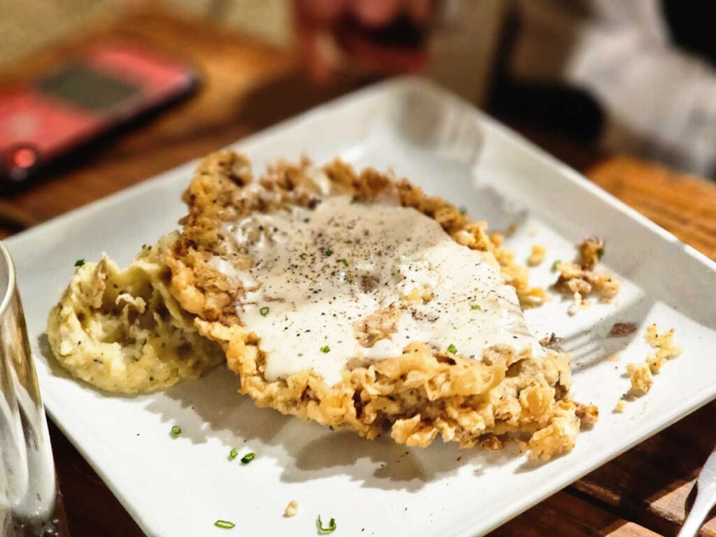 A plate of country fried steak at The Brand Room