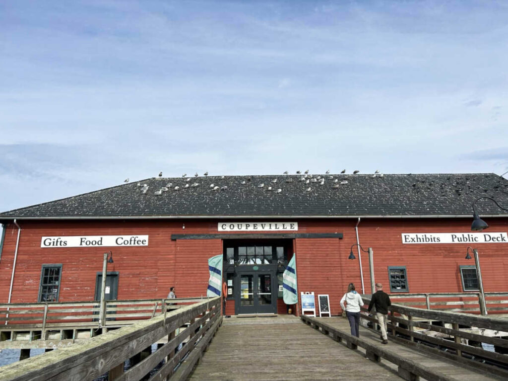 View of the red exterior of Coupeville Wharf