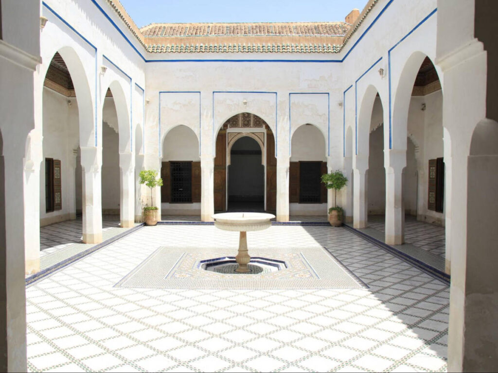 View of the beautiful archways around the courtyard in the Bahia Palace