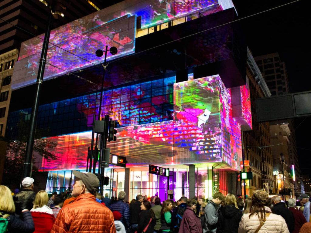 View of the LED screens outside the Contemporary Arts Center