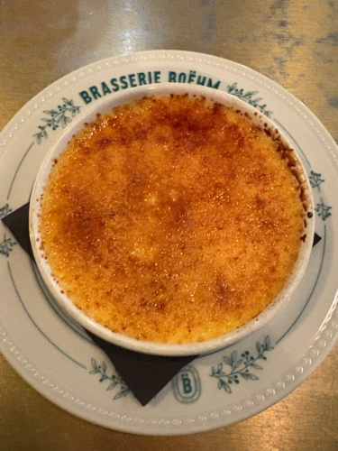 Closeup look of the crème brûlée from Brasserie Boehm