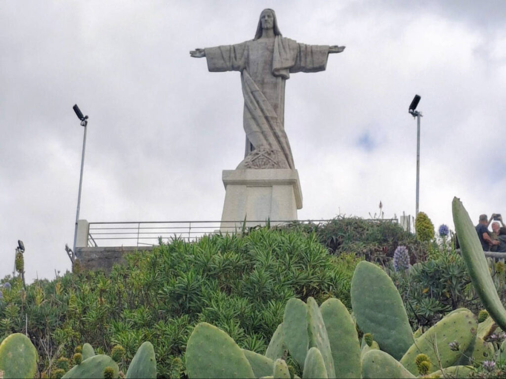 View of the Cristo Rei Statue from the bottom in Garajau