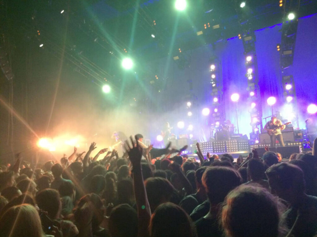 View of the crowd surfers at the Cage the Elephant concert in Bill Graham Civic Auditorium