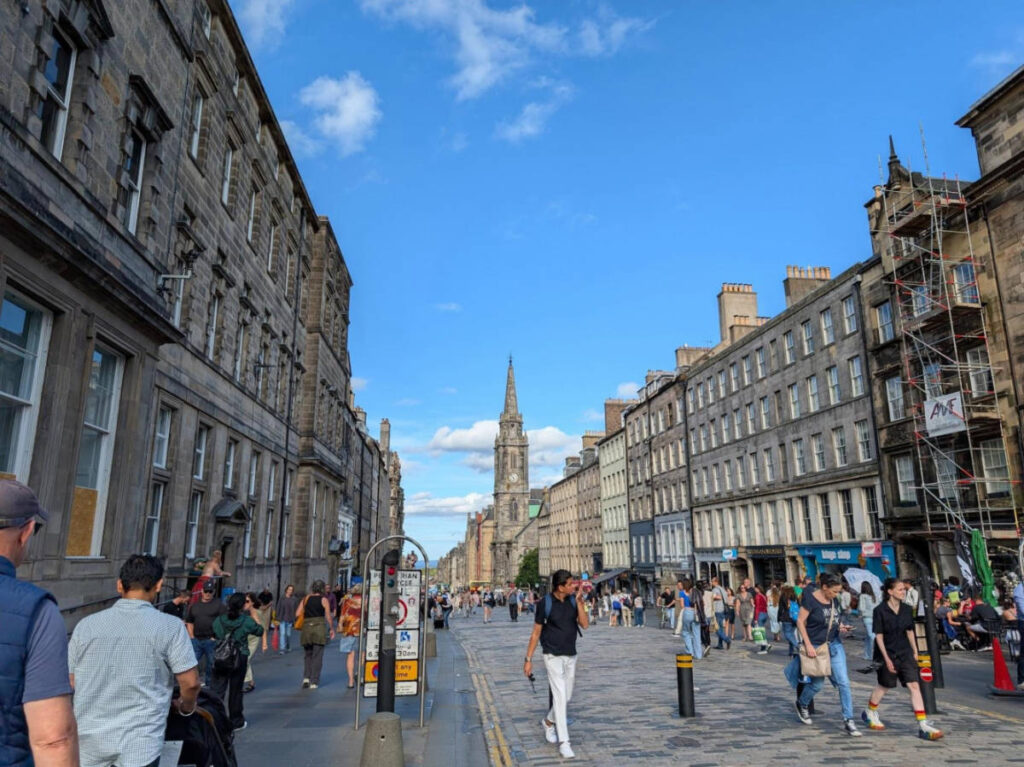 The crowd wandering around the picturesque of The Royal Mile