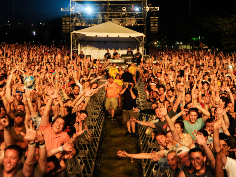 View of people enjoying the night on a music festival