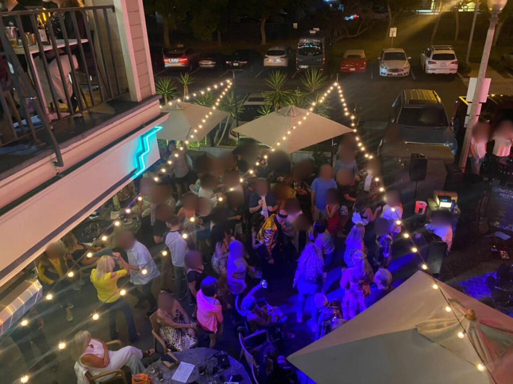 Overlooking view of the crowd enjoying at the Coyote Bar & Grill