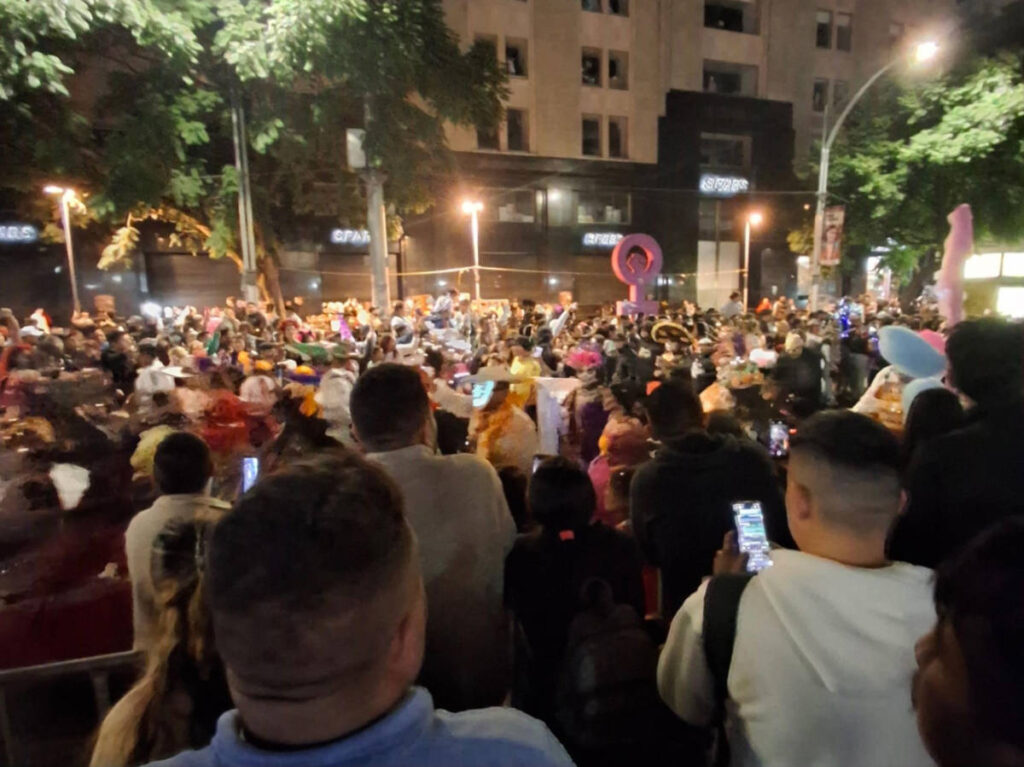 The crowd at the Mexico City’s Historic Center at night