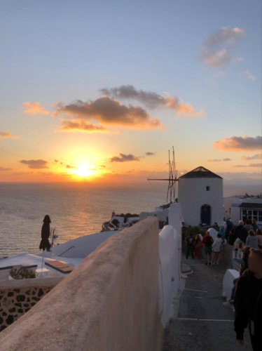Scenic sunset views and the crowd at Oia