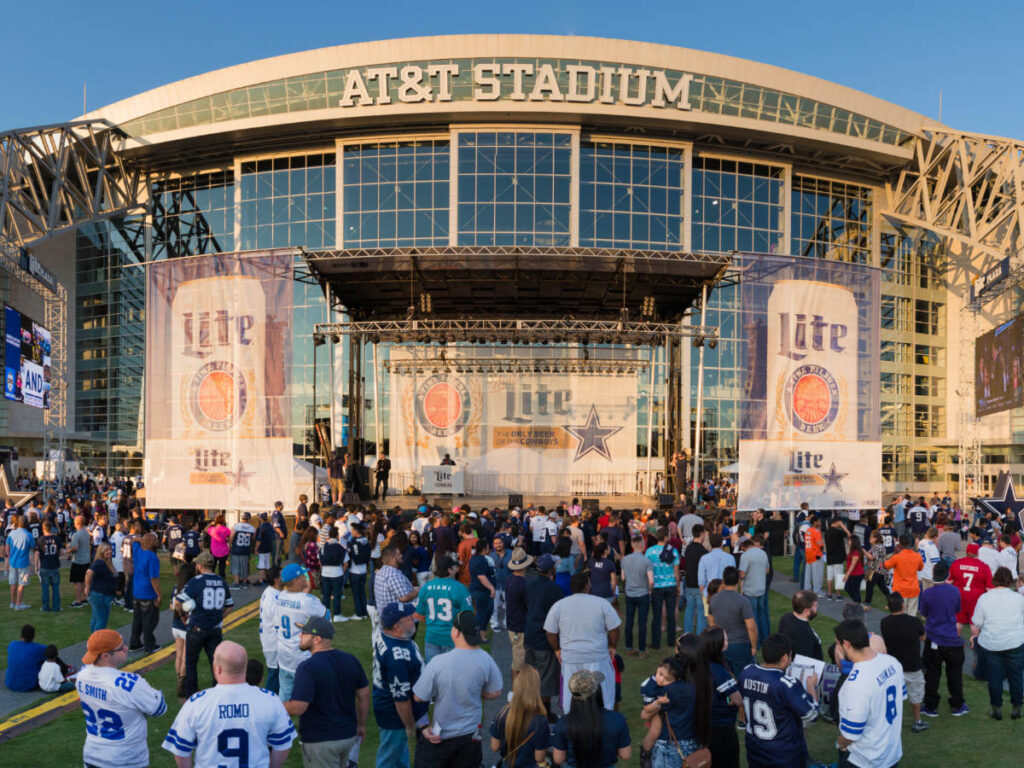 View of the crowd outside of AT&T Stadium during the NFL draft party