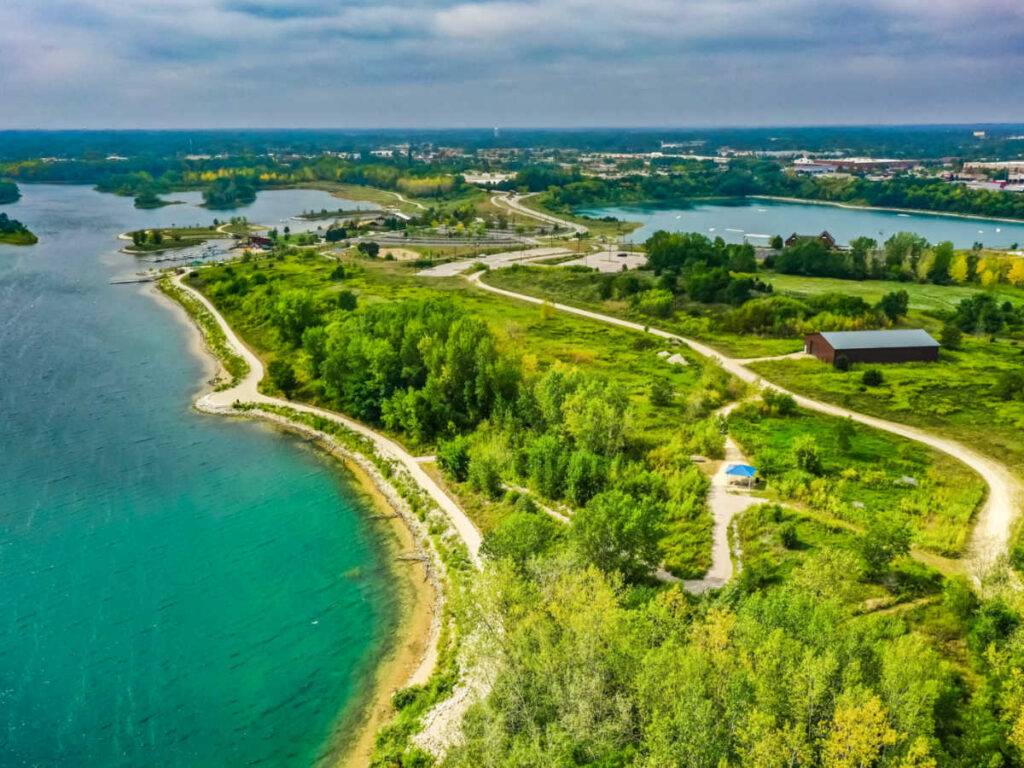 Aerial view of the lush greenery around Crystal Lake