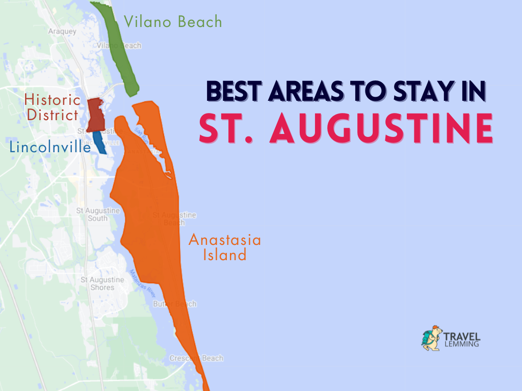 A graphic map that shows the neighborhoods in St. Augustine