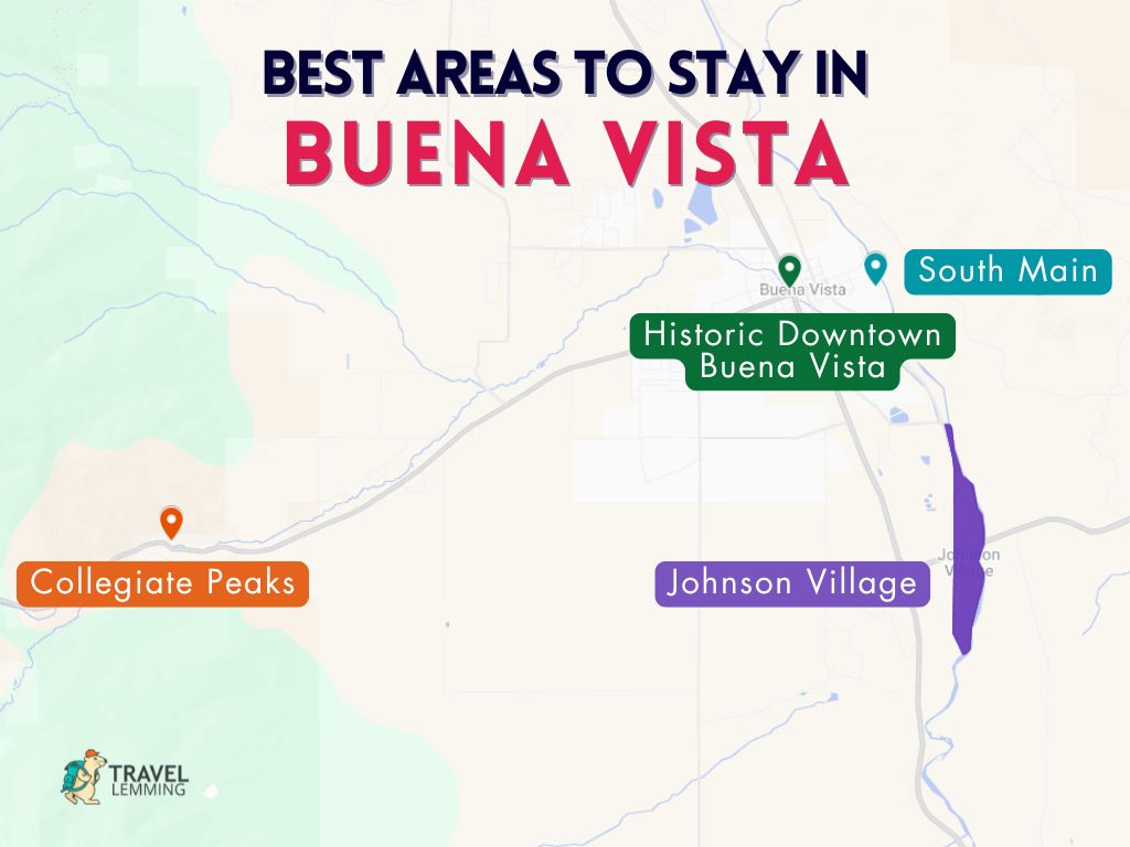 A graphic map that shows the best areas to stay in Buena Vista