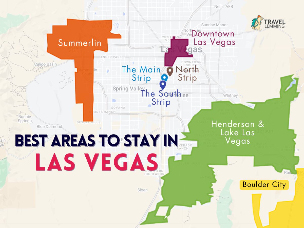 A graphic map that shows the best areas to stay in Las Vegas