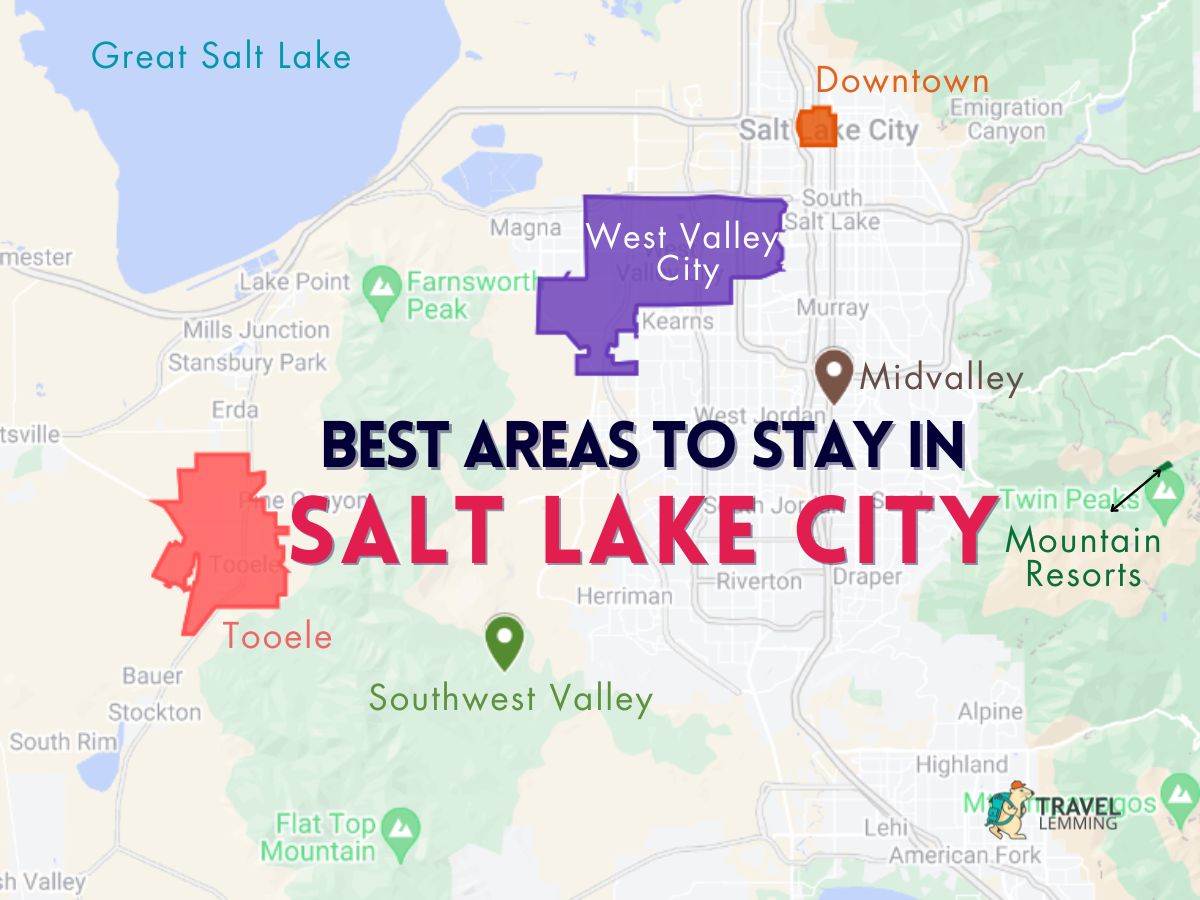 A graphic map that shows the best areas to stay in Salt Lake City