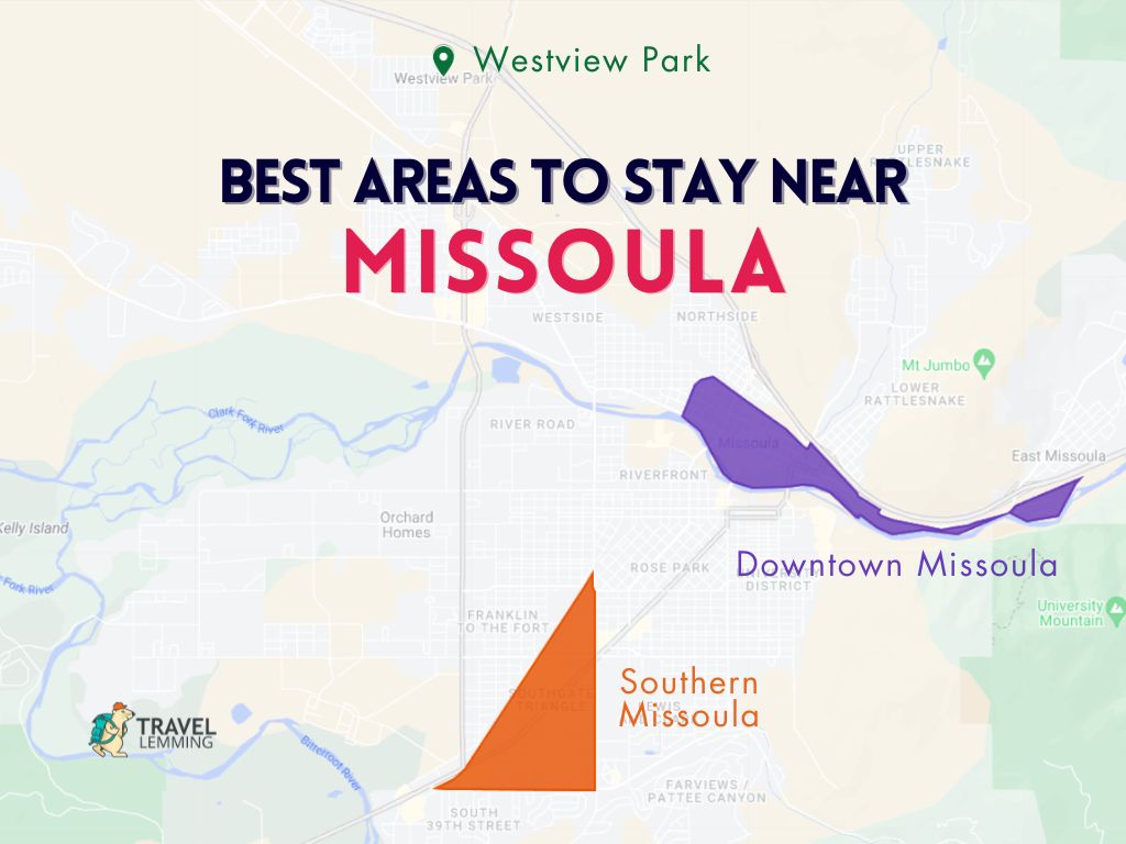 A graphic map that shows the areas near Missoula