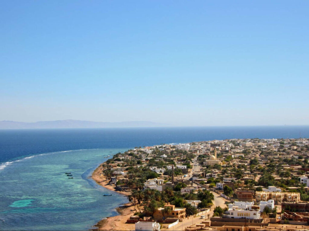 Aerial view of the small beach town of Dahab