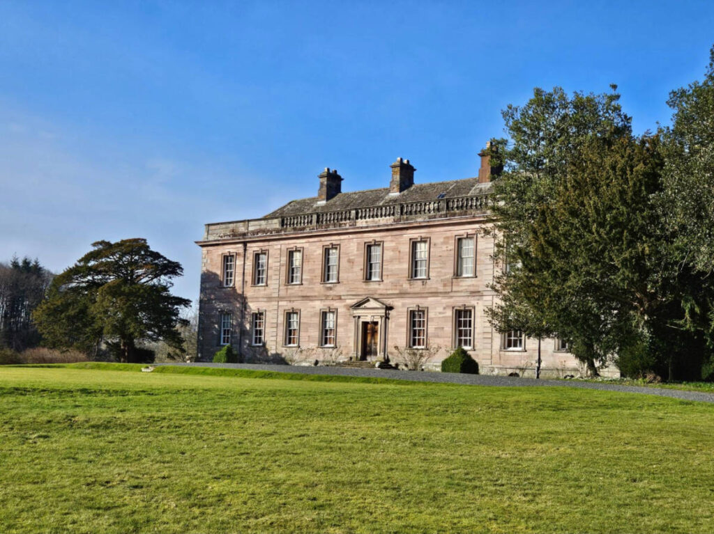 View of the vast lawn in front of the Dalemain Mansion & Historic Gardens