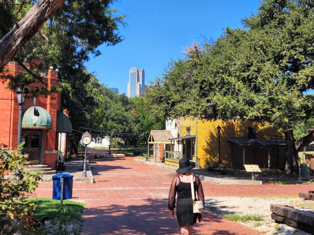 The author Sarah Heath entering the Dallas Heritage Village