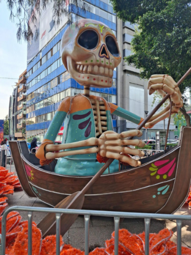 A beautiful skeleton displayed along the street