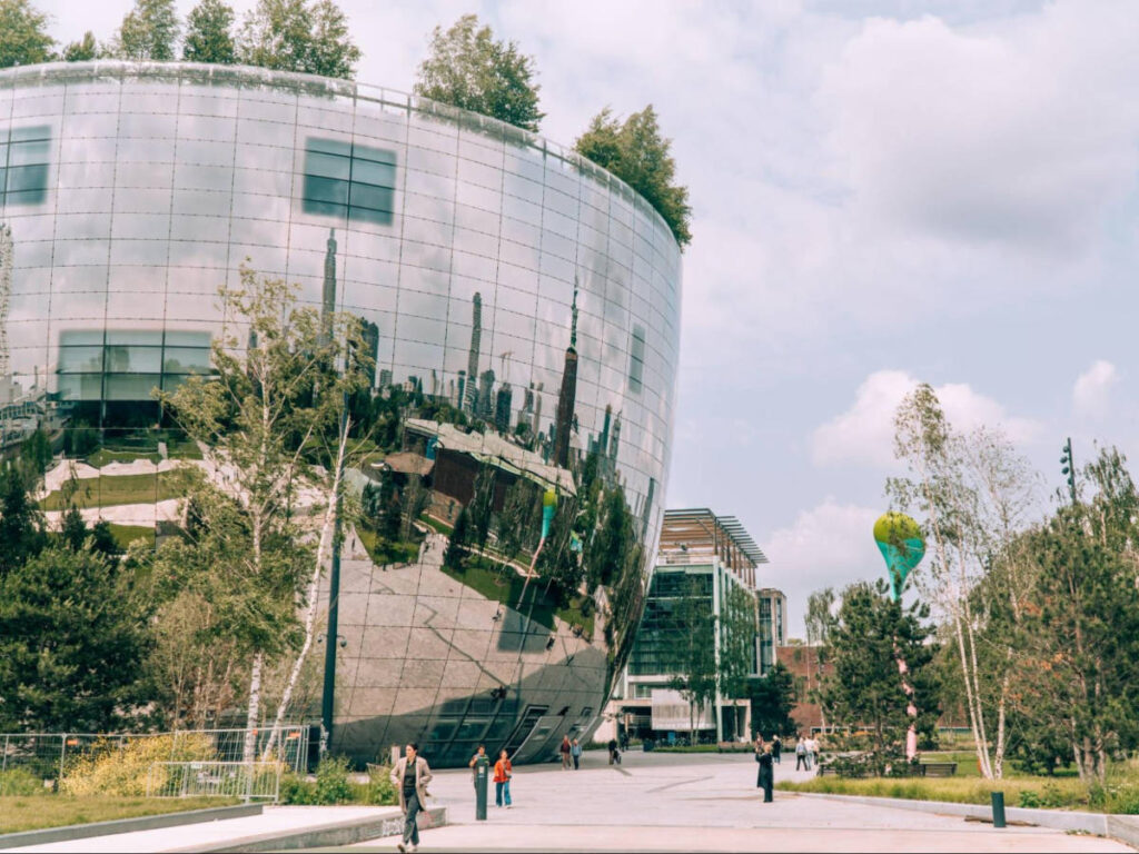 View of the unique mirror exterior of the building of Depot of Museum Boijmans Van Beuningen