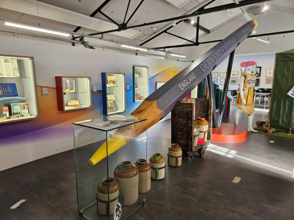 View of the huge pencil at the Derwent Pencil Museum
