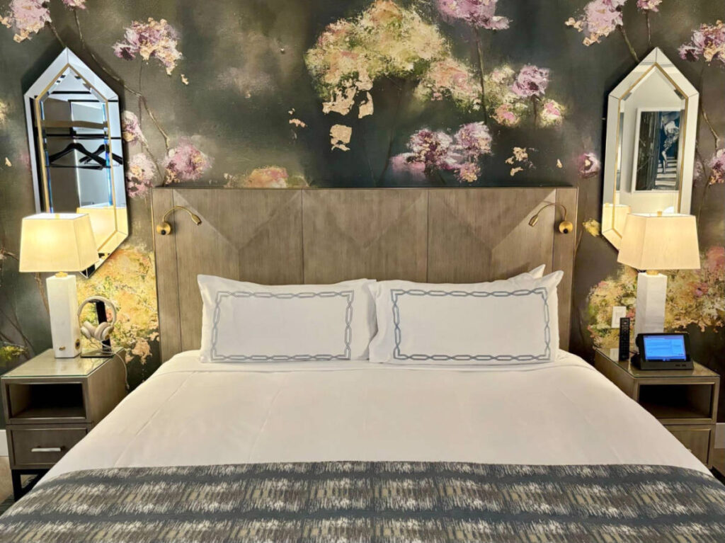 Closeup look of the bed and the aesthetic of the room in EXchange Hotel