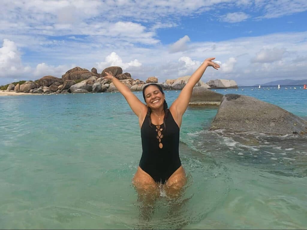 The author's wife posing for a photo at the Devil’s Bay National Park