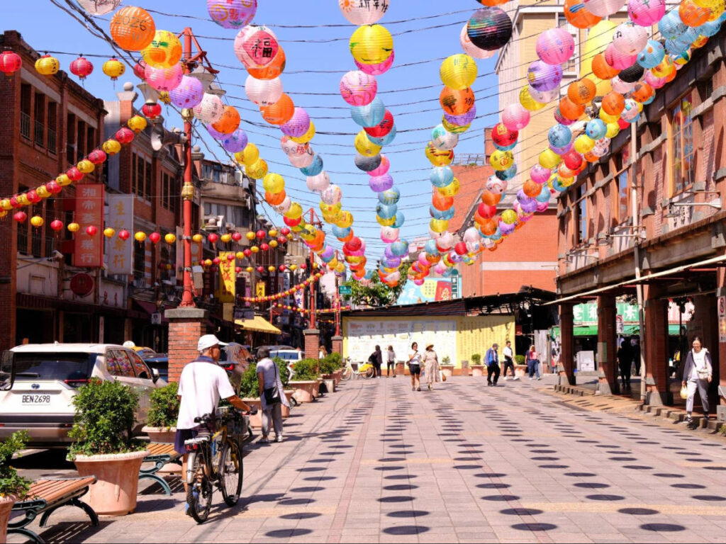 Paper lanterns hanging on the street of Dihua