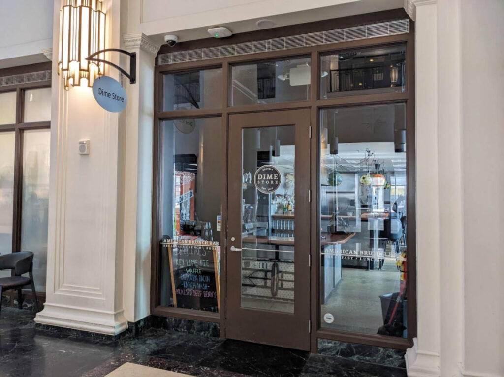 View of the entrance of Dime Store