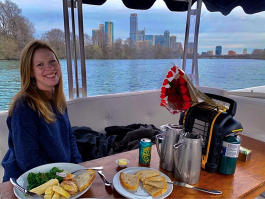 A lady dining at Lady Bird Lake