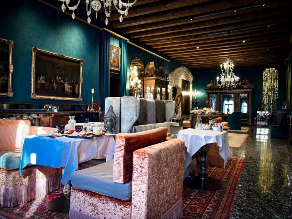 View of the beautifully decorated Dining hall at Palazzo Priuli