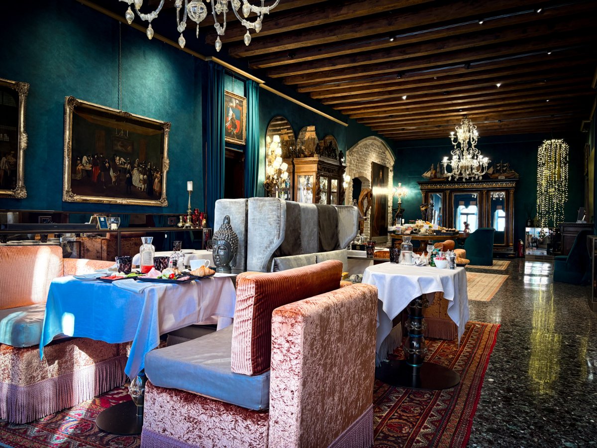 View of the beautifully decorated Dining hall at Palazzo Priuli