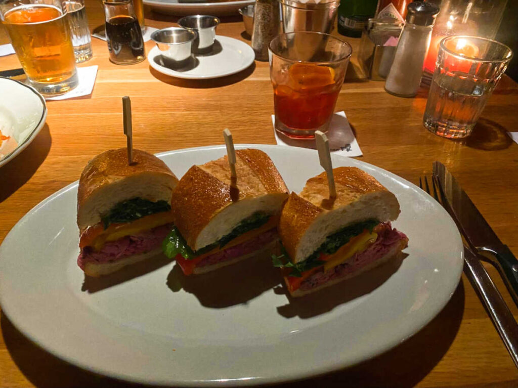 A plate with three sandwiches at R+D Kitchen