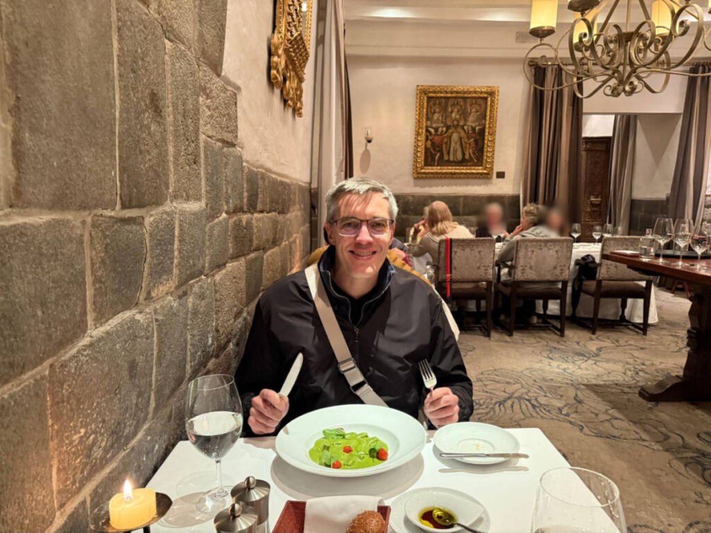 The author Nate Hake, dinning at the Inti Raymi Restaurant