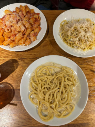 Plates of different types of pasta served at Sugo Pasta