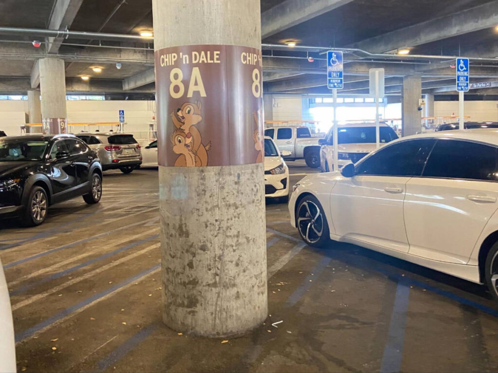 Chip and Dale on a post in Disney’s parking