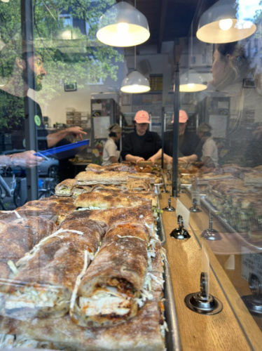 Pastries displayed on a bakery