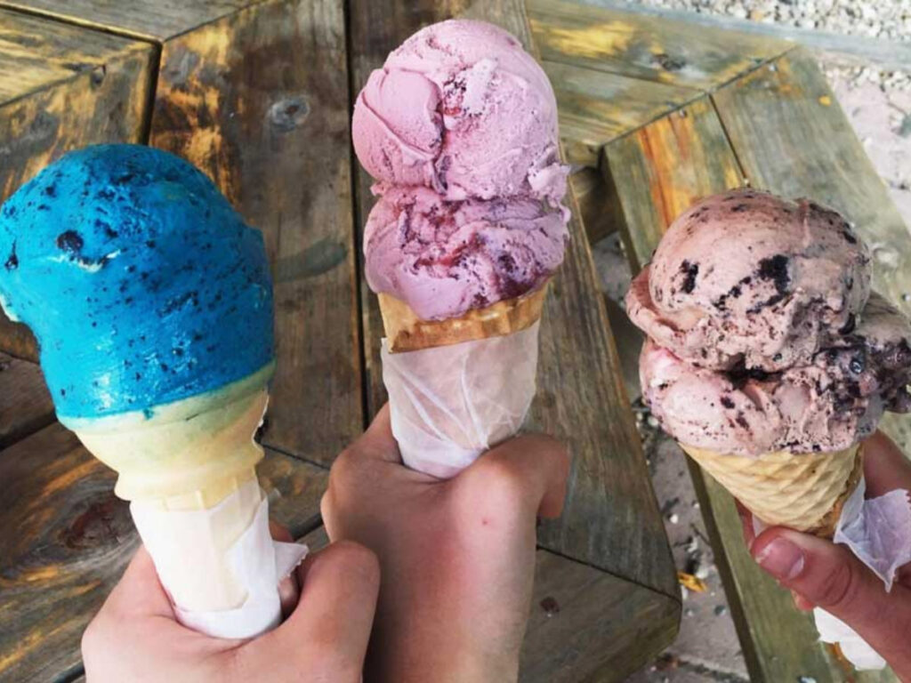 Different flavors of ice cream on a cone from Dolly’s Dairy Bar