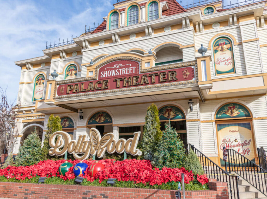 View of the magnificent facade of Dollywood theme park in Pigeon Forge