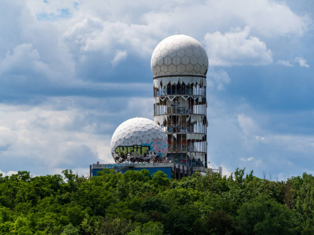 View of the iconic domes of Teufelsberg covered in street art