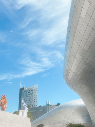 View of the unique architecture of the Dongdaemun Design Plaza