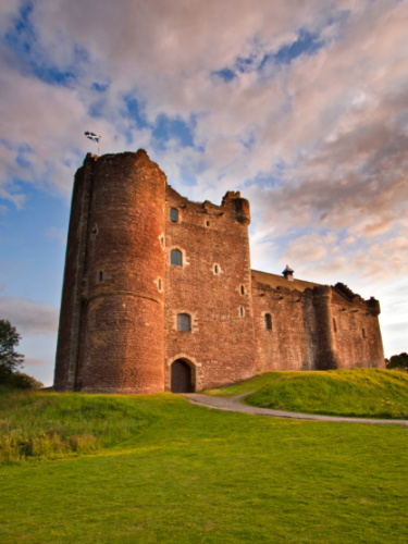 Exterior view of the Doune Castle at sunset