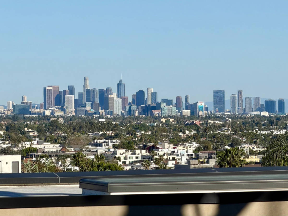 Overlooking view of the Downtown LA from the suite balcony