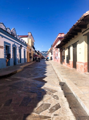 View of the colorful buildings at downtown San Cristobal de Las Casas