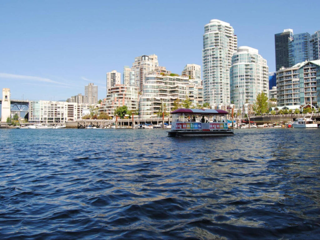 Panoramic view of the Downtown’s high-rise condos from the waters of False Creek