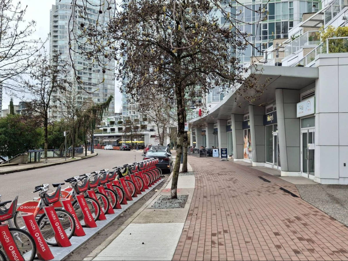 View of the bicycles for rent in Downtown Vancouver