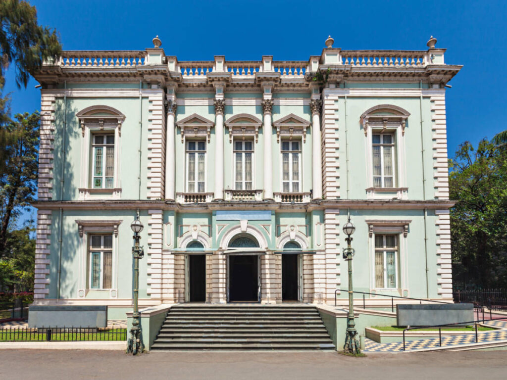 View of the light-green Palladian exterior of Dr. Bhau Daji Lad Museum