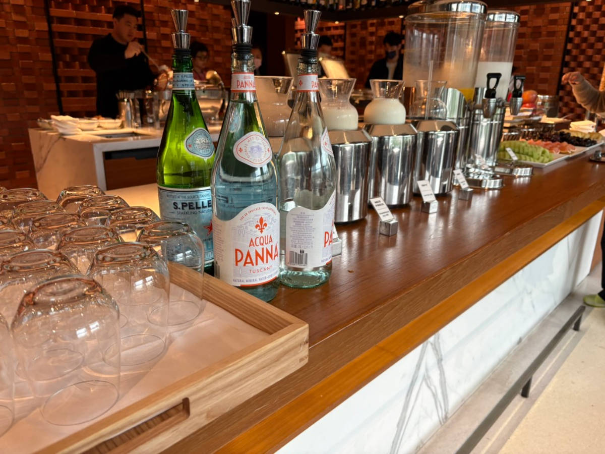 The Drinks on the breakfast bar of the hotel