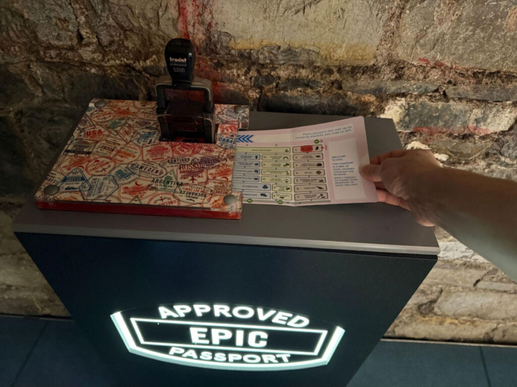 View of the EPIC passport stamp stand as you go through the exhibits